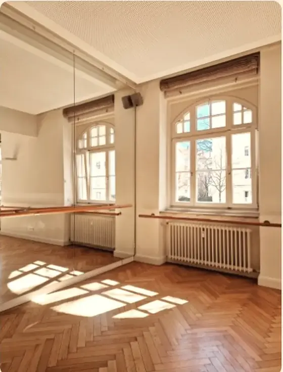EG-Studio mit Spiegelwand und Stange